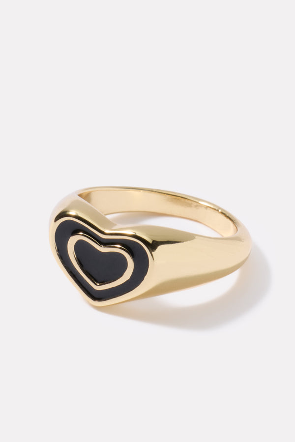 everve Leona Heart Signet Ring Gold/Black