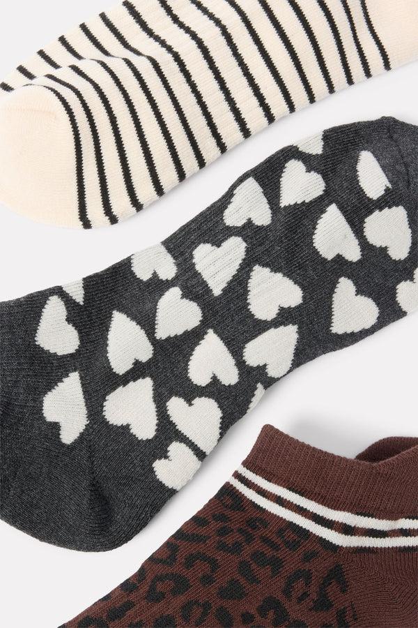 Everve Leopard And Heart Ankle Sock Pack Multi