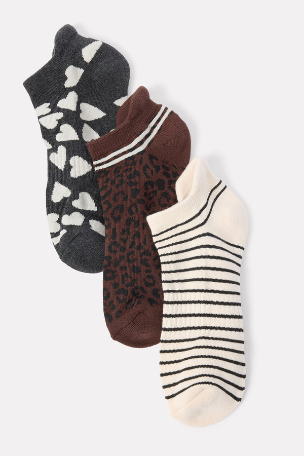 everve Leopard and Heart Ankle Sock Pack Multi