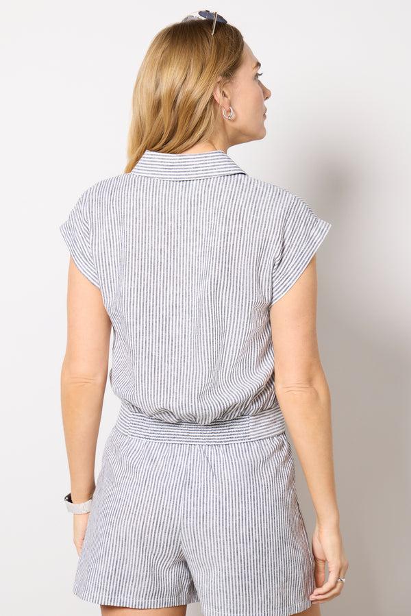 Everve Lilah Stripe Button Down Black/Creamstripe