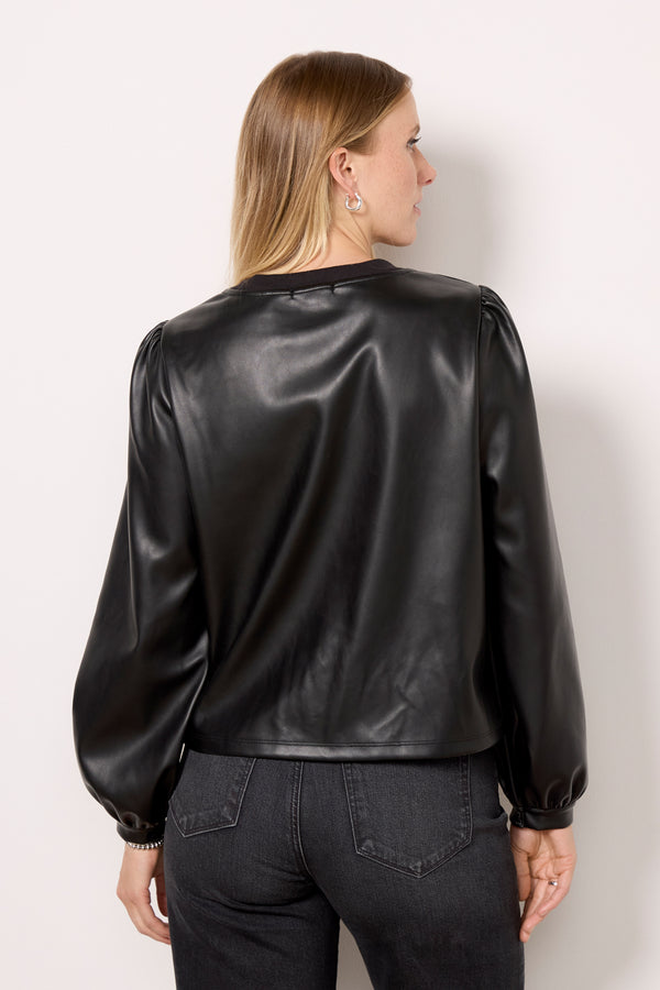Everve Liv Faux Leather Top Black