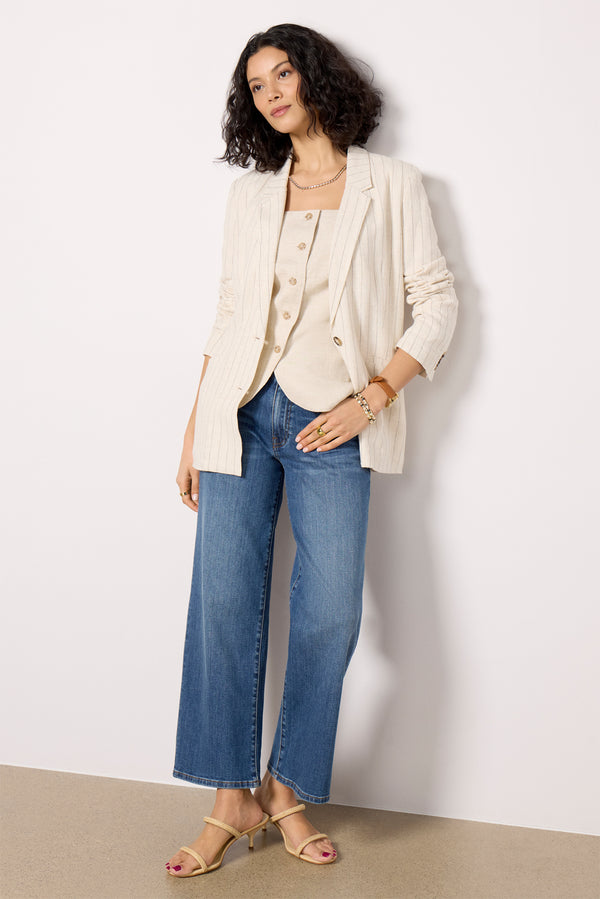 Everve Livingston Pinstripe Blazer Flax
