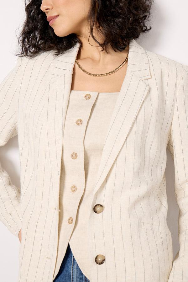 Everve Livingston Pinstripe Blazer Flax