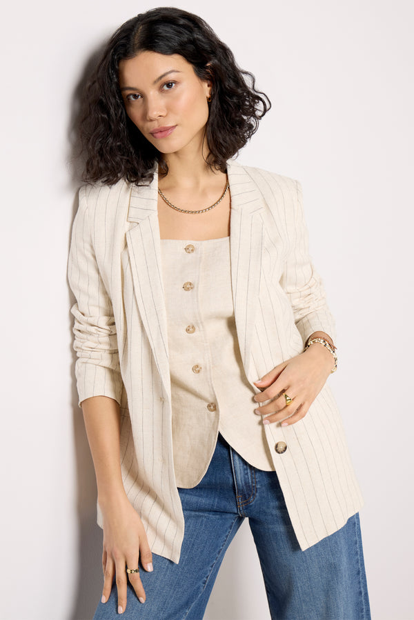 everve Livingston Pinstripe Blazer Flax