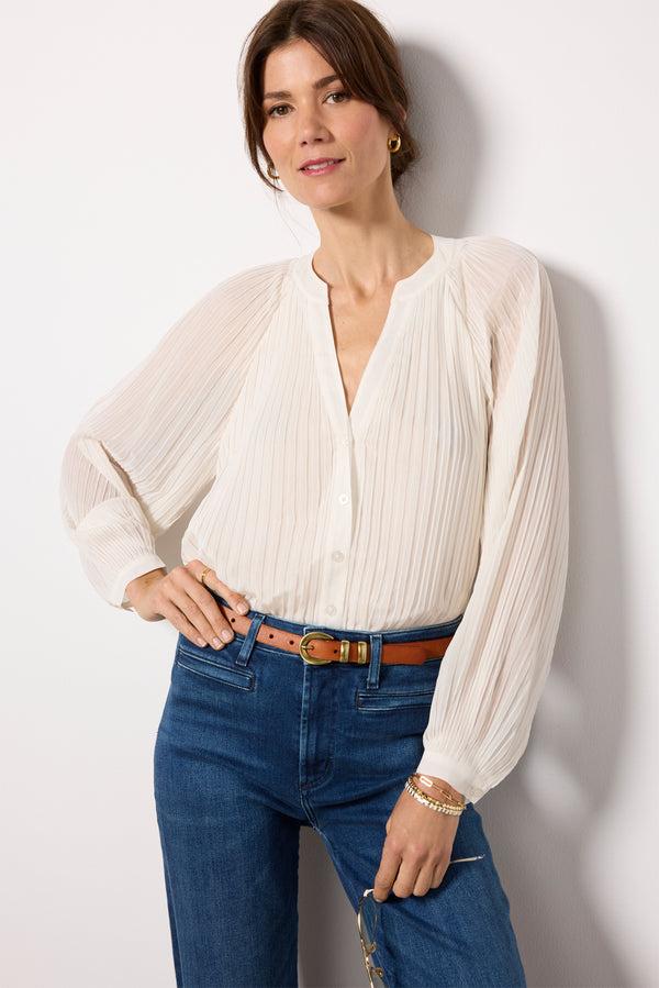 Everve Long Sleeve Pleated Blouse Saltbreeze