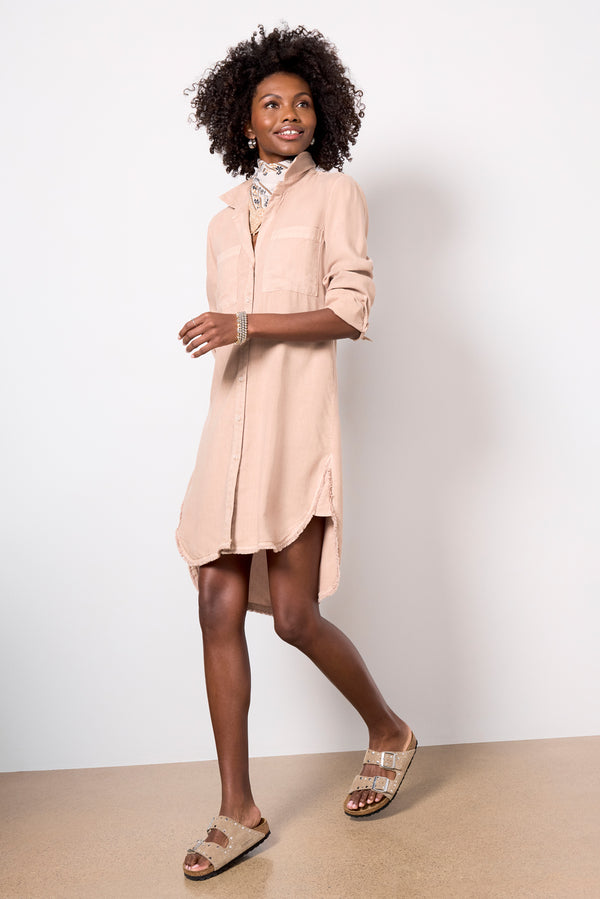 Everve Long Sleeve Shirt Dress Naturalbeige