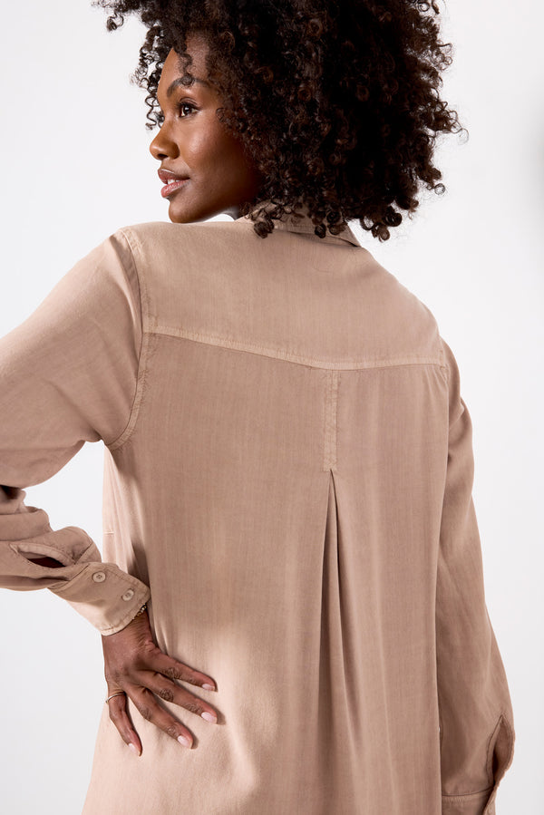 Everve Long Sleeve Shirt Dress Naturalbeige