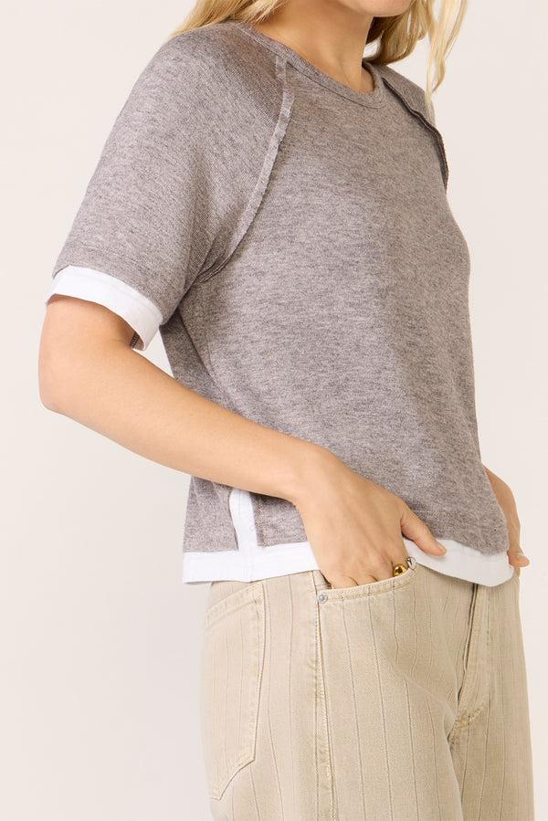 Everve Loretta Twofer Tee Oatmeal/White