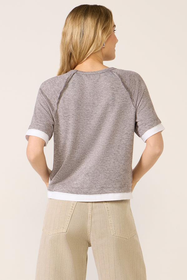 Everve Loretta Twofer Tee Oatmeal/White