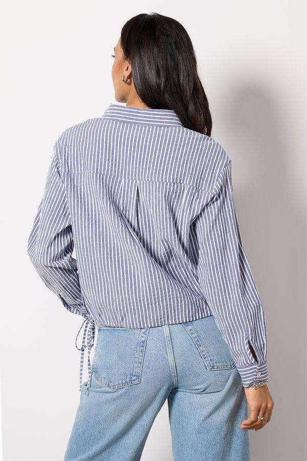 Everve Louise Side Tie Shirt Indiaink/White