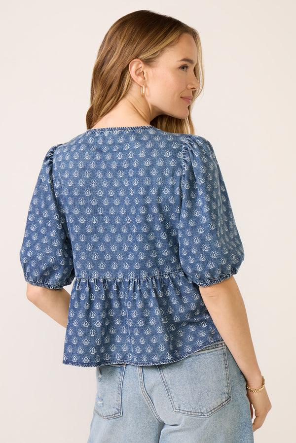 Everve Lucille Tie Front Blouse Chambray