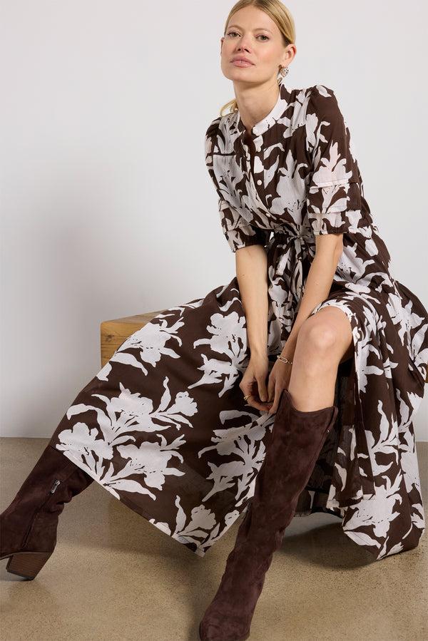 everve Lucy 4 Basque Dress Chocolate/Ivory