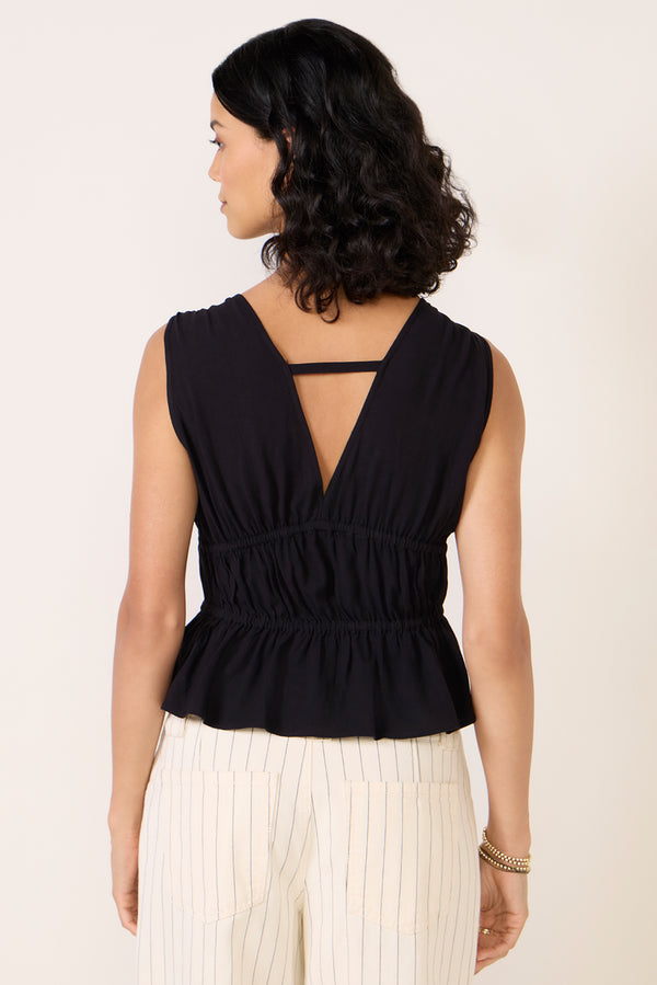 Everve Lydia Tie Front Linen Tank Black