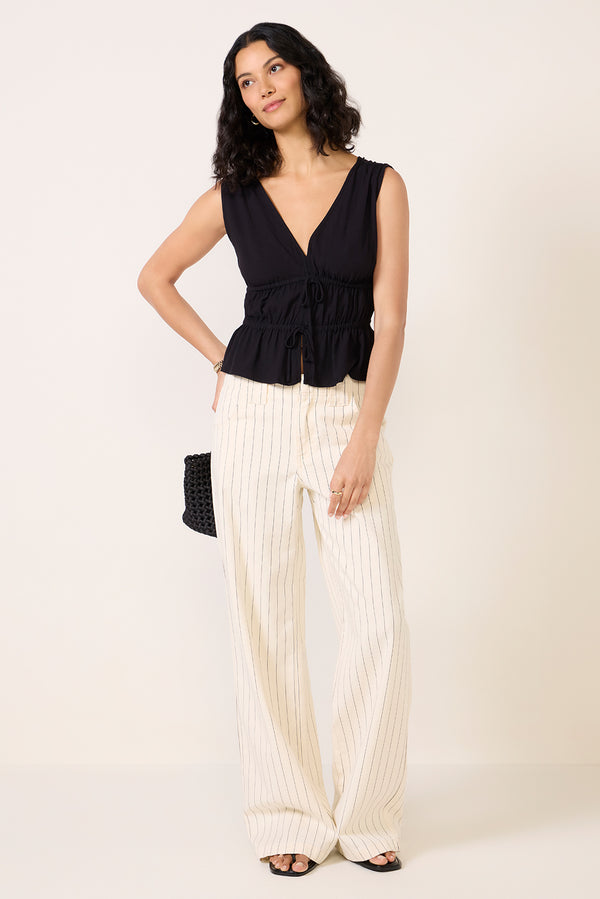 everve Lydia Tie Front Linen Tank Black