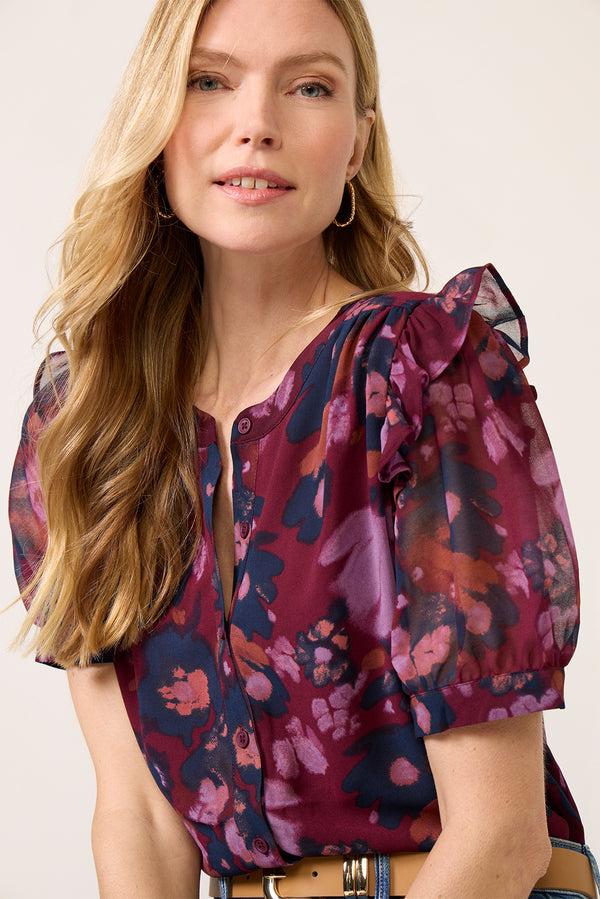 Everve Lyra Flutter Blouse Orchid/Navy