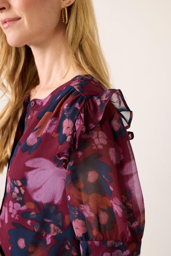 Everve Lyra Flutter Blouse Orchid/Navy