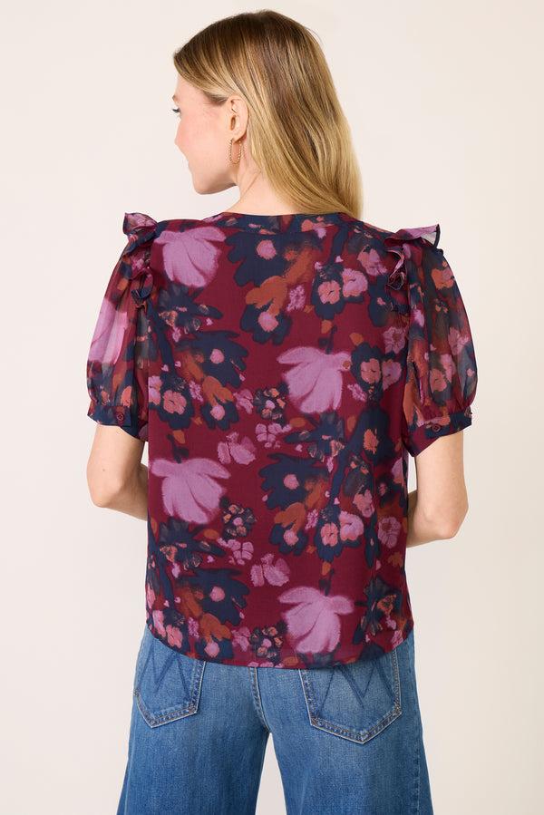Everve Lyra Flutter Blouse Orchid/Navy