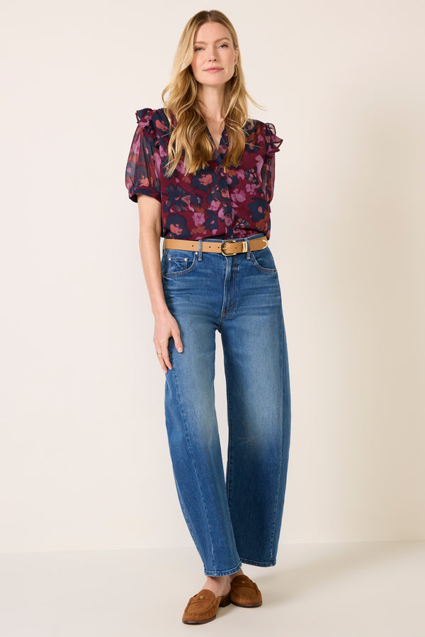 everve Lyra Flutter Blouse Orchid/Navy
