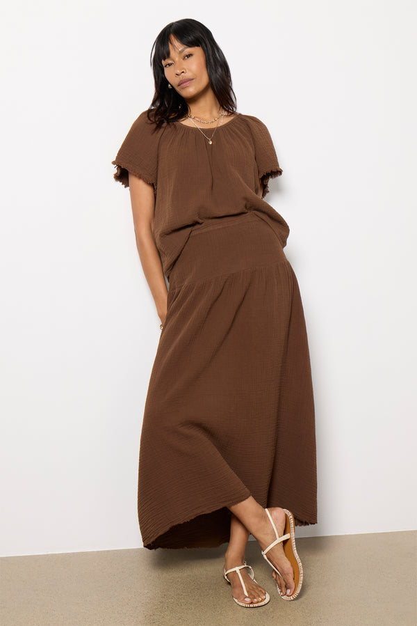 everve Macie Gauze Top Cocoabean