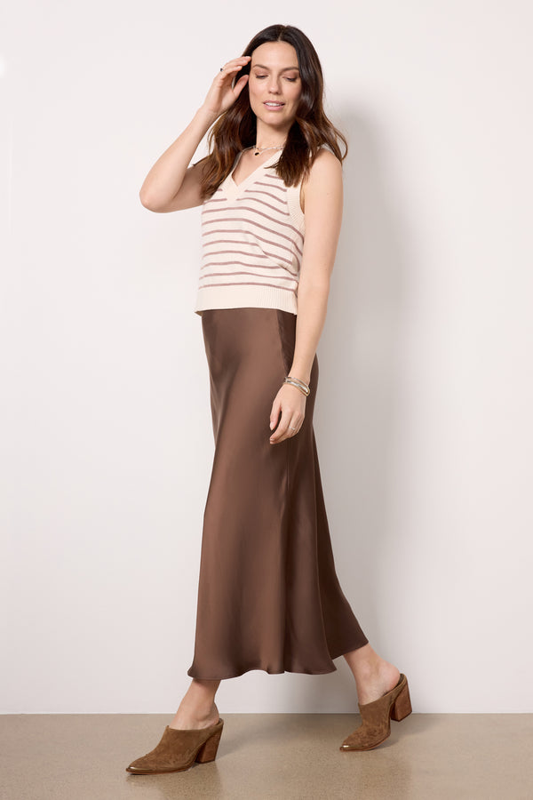 everve Maddie Satin Skirt Chocolatebrown