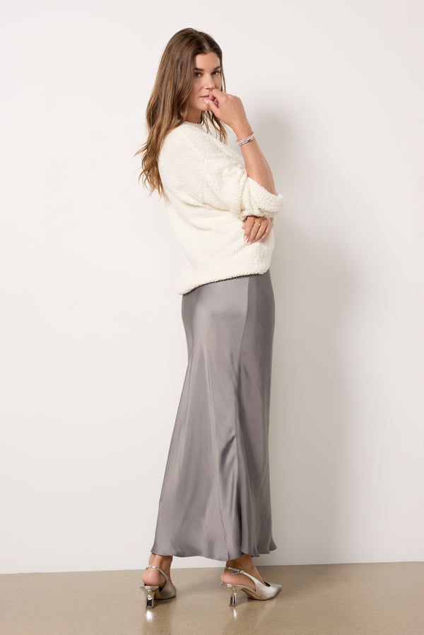 Everve Maddie Satin Skirt Gunmetal