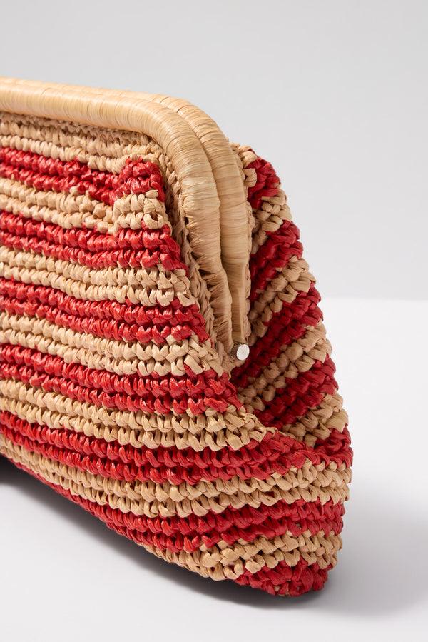 Everve Maeve Striped Clutch Sand/Red