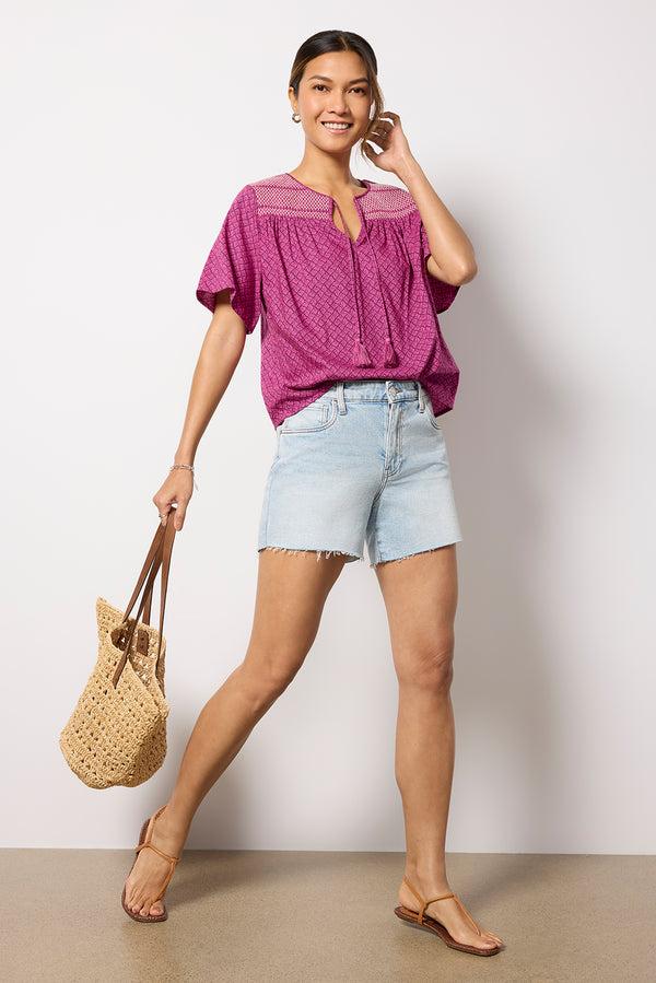 everve Maisie Smocked Blouse Berryfanprint