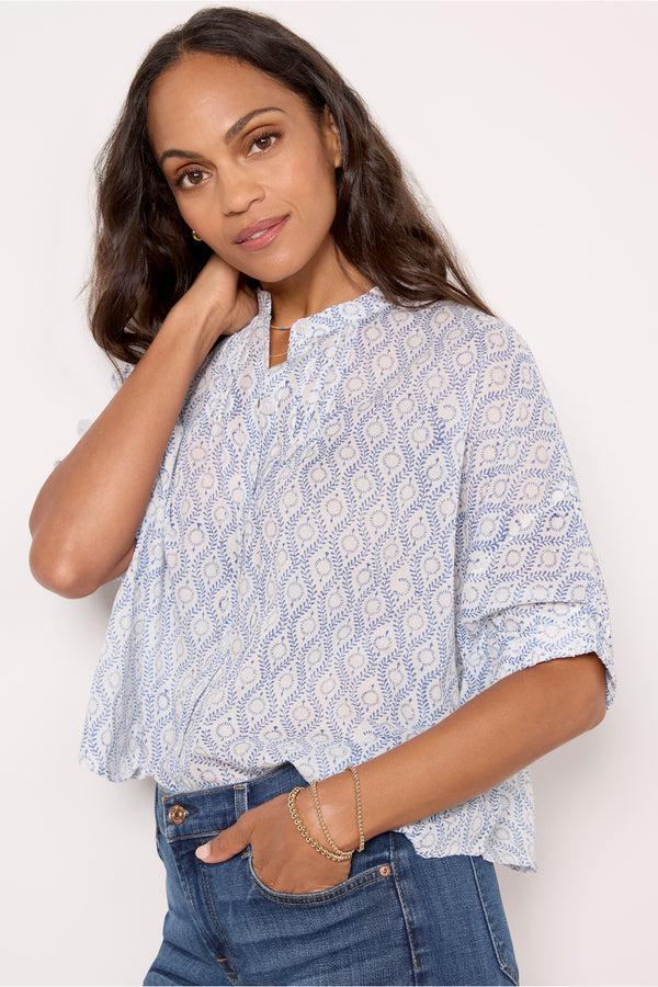 everve Mandarin Collar Top Solsticeindigo