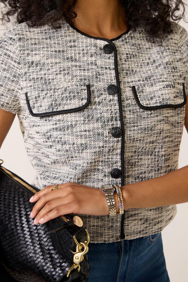 Everve Margot Tweed Jacket Cream/Black