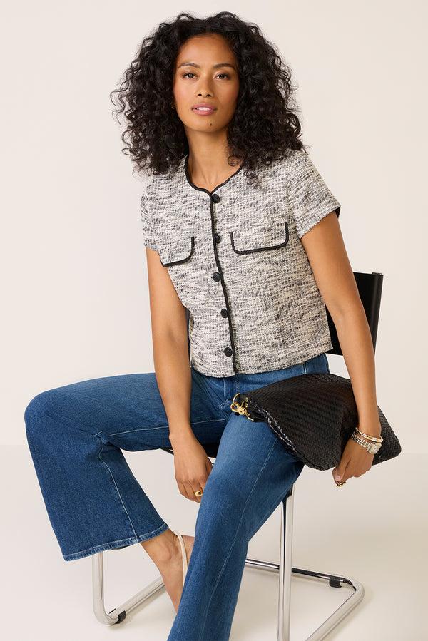 everve Margot Tweed Jacket Cream/Black