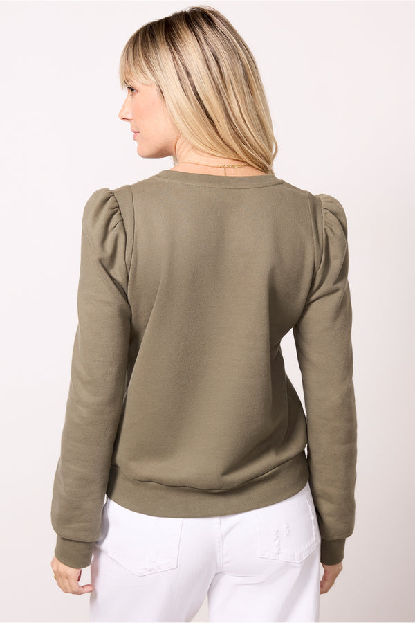 Everve Marley Split Neck Sweatshirt Olive