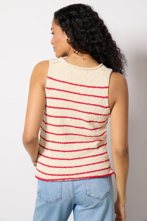 Everve Marlowe Sweater Tank Oat/Redstripe