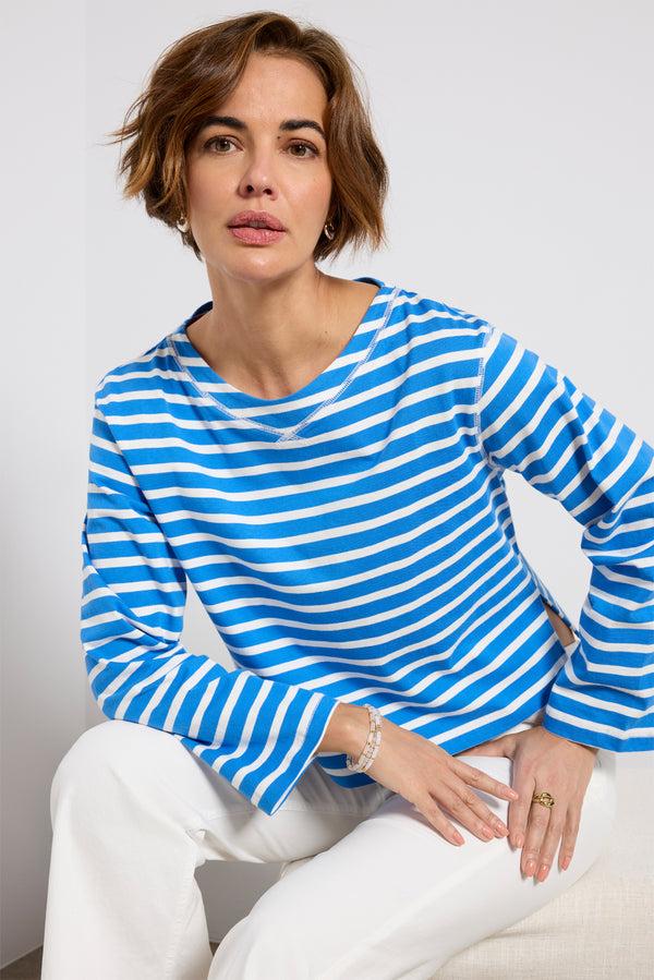 Everve Marsielle Striped Boatneck Tee Ivory/Blue