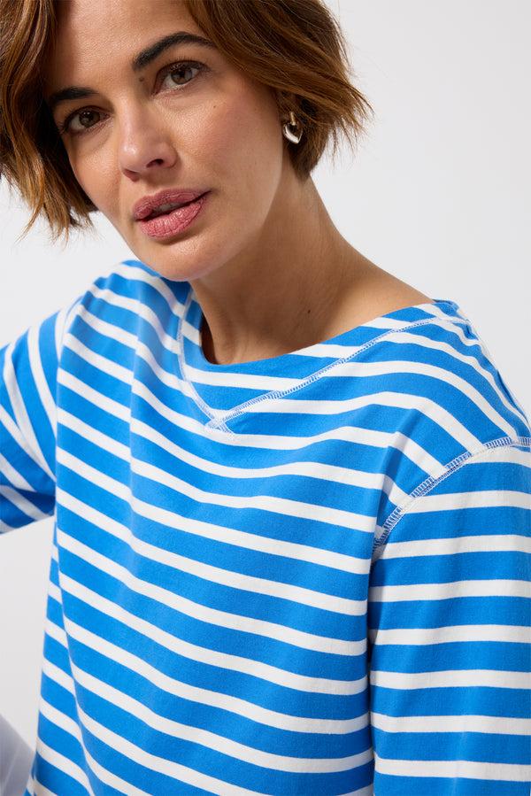 Everve Marsielle Striped Boatneck Tee Ivory/Blue