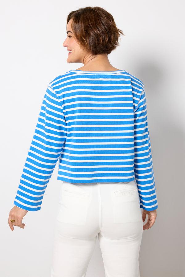 Everve Marsielle Striped Boatneck Tee Ivory/Blue