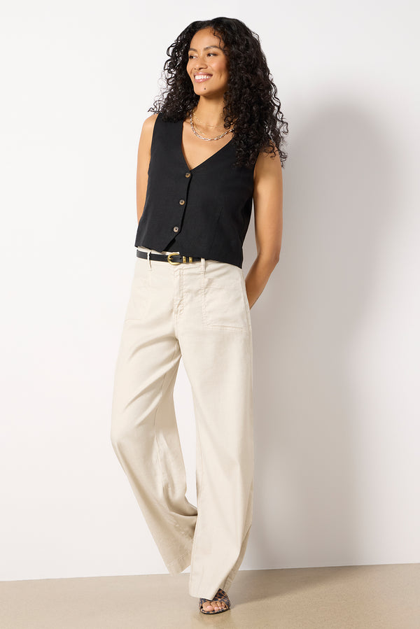 Everve Maxine Linen Vest Black