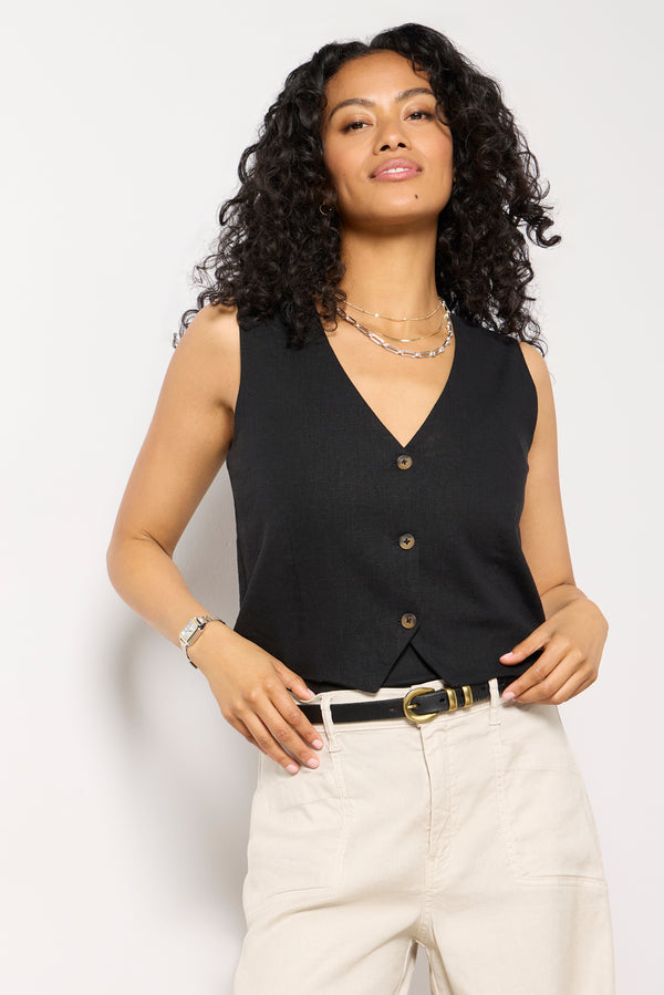 everve Maxine Linen Vest Black