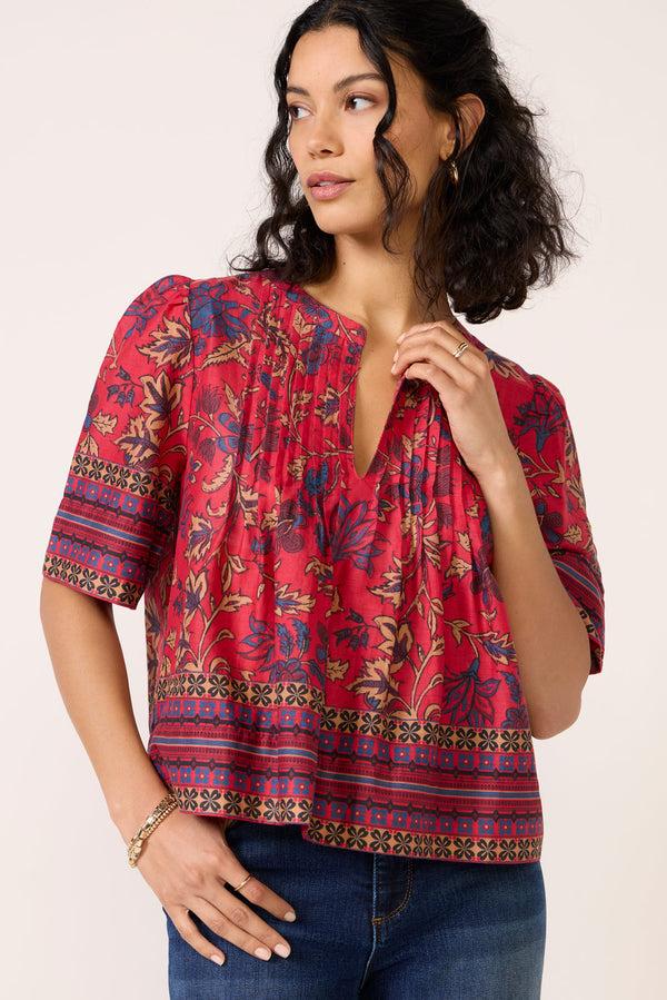 Everve Maxine Split Neck Blouse Redfloralprint