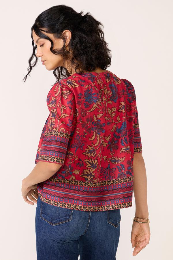 Everve Maxine Split Neck Blouse Redfloralprint