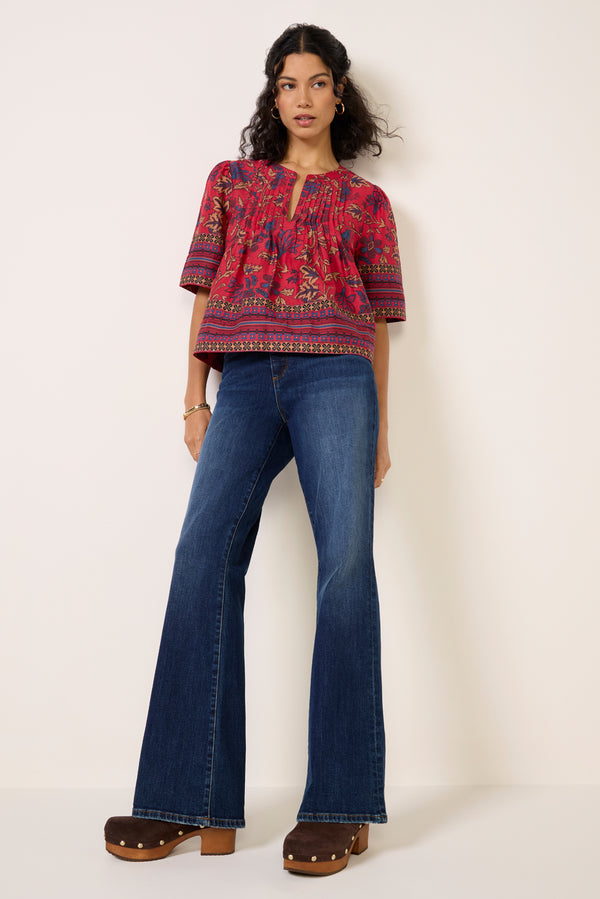 everve Maxine Split Neck Blouse Redfloralprint