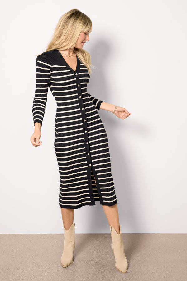 Everve McKenna Rib Dress Black/Whitestripe