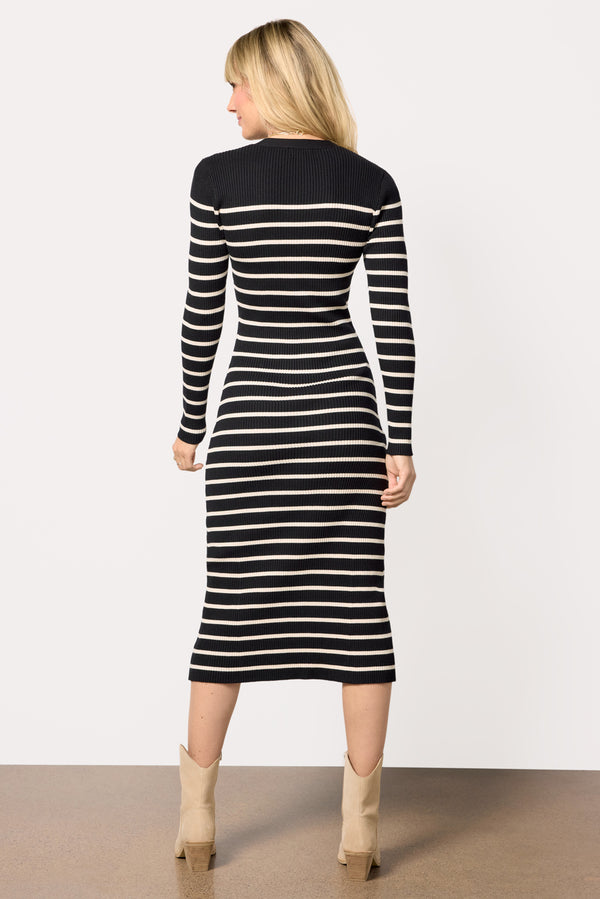 Everve McKenna Rib Dress Black/Whitestripe