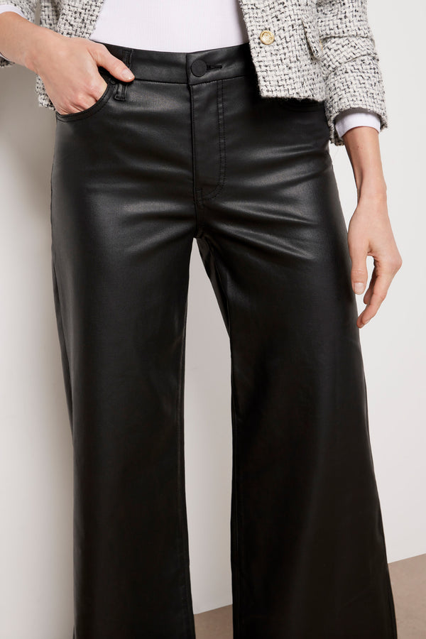 Everve Meg Coated Wide Leg Black