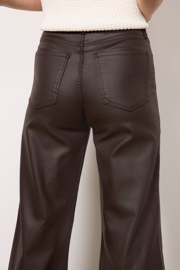 Everve Meg Coated Wide Leg Chocolate