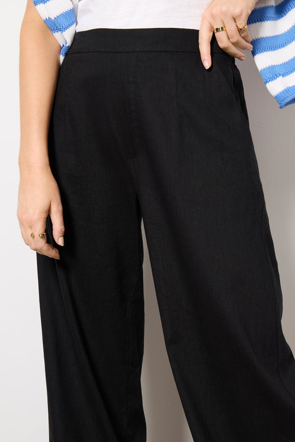 Everve Meg Linen Trouser Black