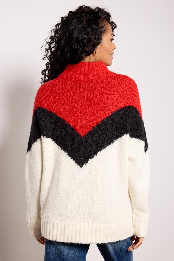 Everve Meribel Quarter Zip Sweater Multichevron