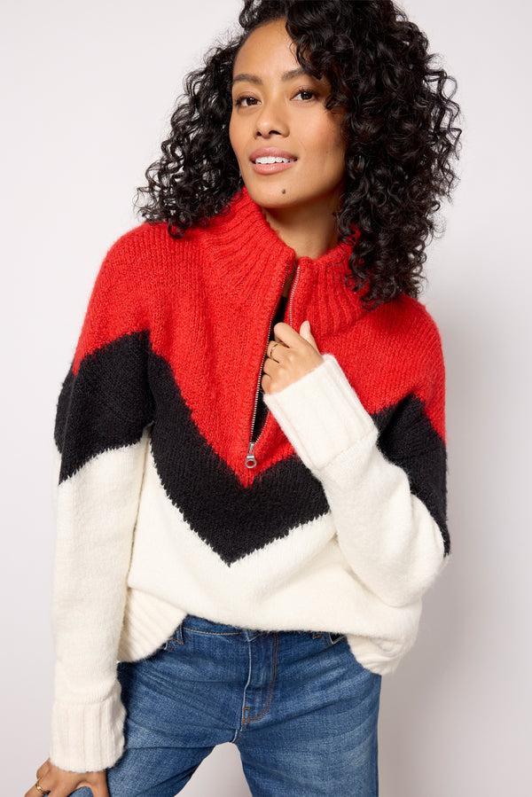 everve Meribel Quarter Zip Sweater Multichevron