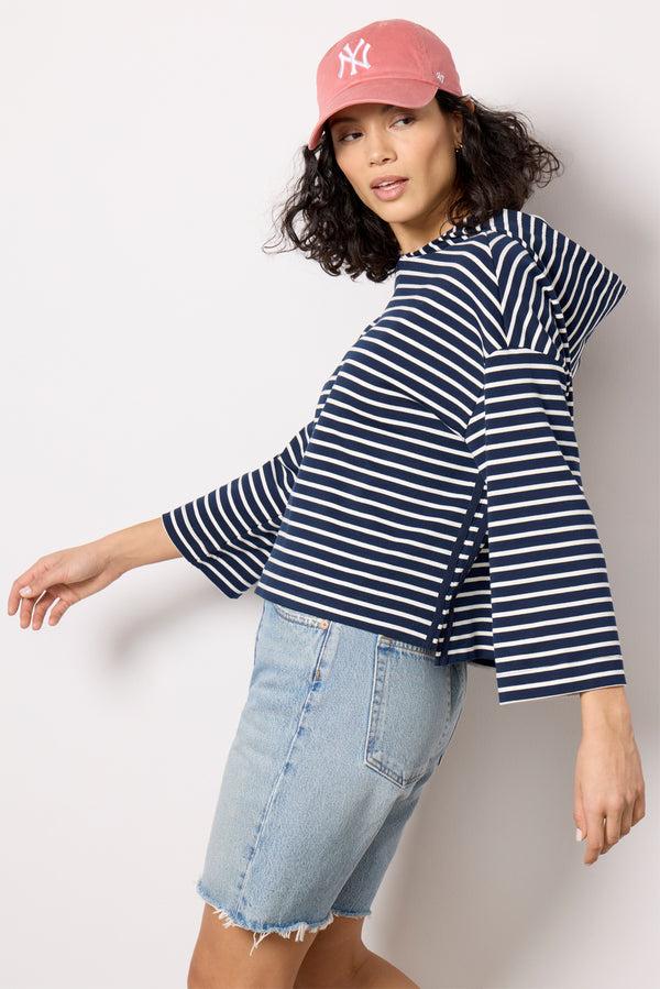 Everve Mia Stripe Hoodie Navy/White