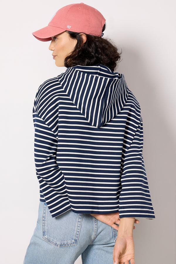 Everve Mia Stripe Hoodie Navy/White