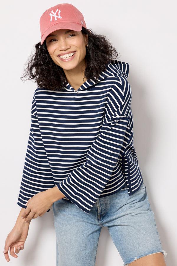 everve Mia Stripe Hoodie Navy/White